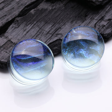 Detail View 1 of A Pair of Mystic Ocean Iridescent Glass Double Flared Plug